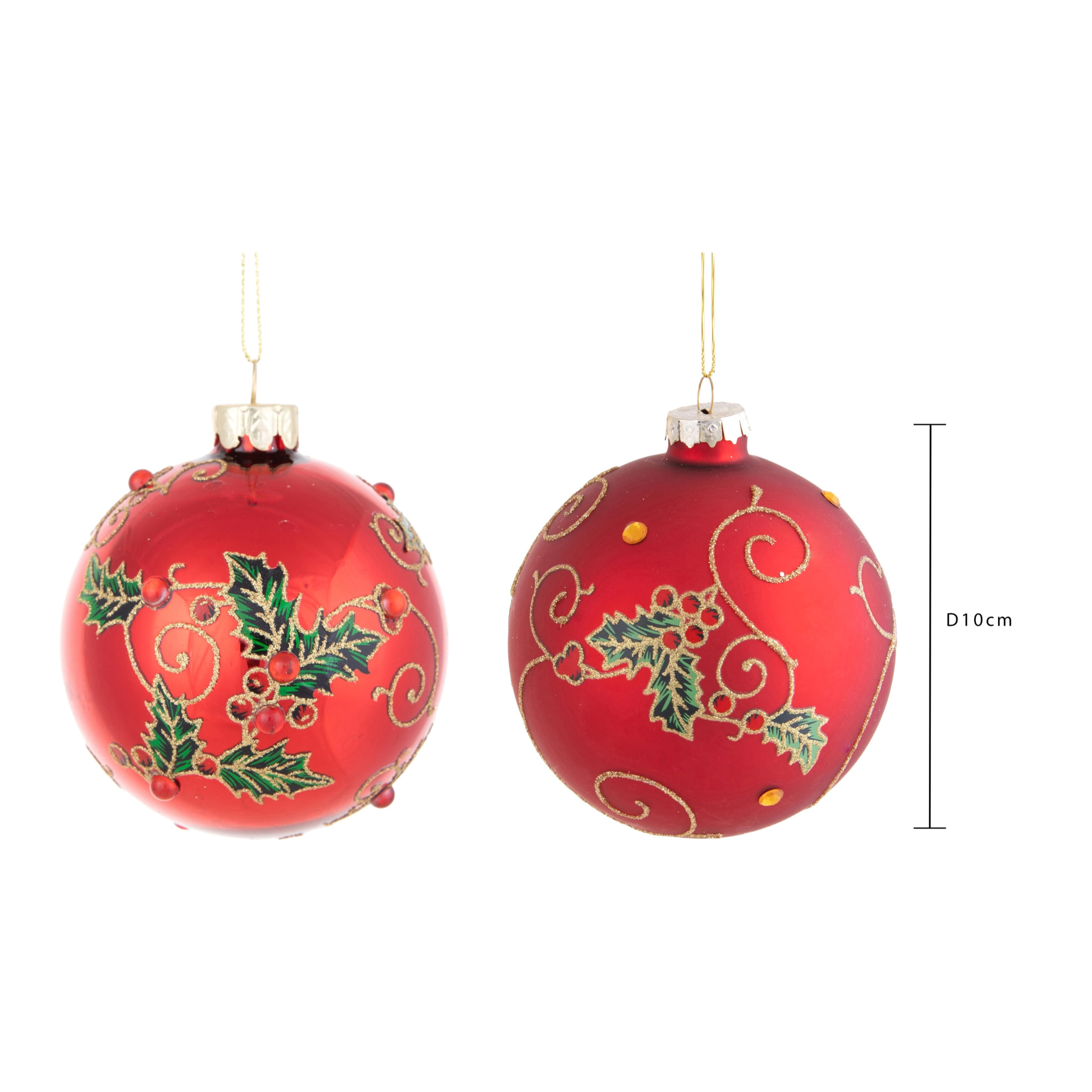 Sfera di natale con agrifoglio - Pezzi 8 - Colore Rosso - 10X10X10cm - Bianchi Dino -