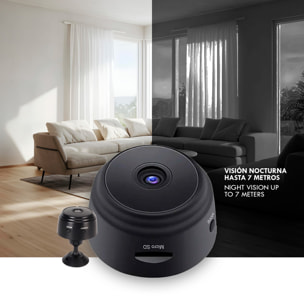 Mini cámara de vigilancia inalámbrica. Permite vigilancia con audio en tiempo real, transmisión 1080 Full HD, grabación de videos, fotos y visión nocturna.