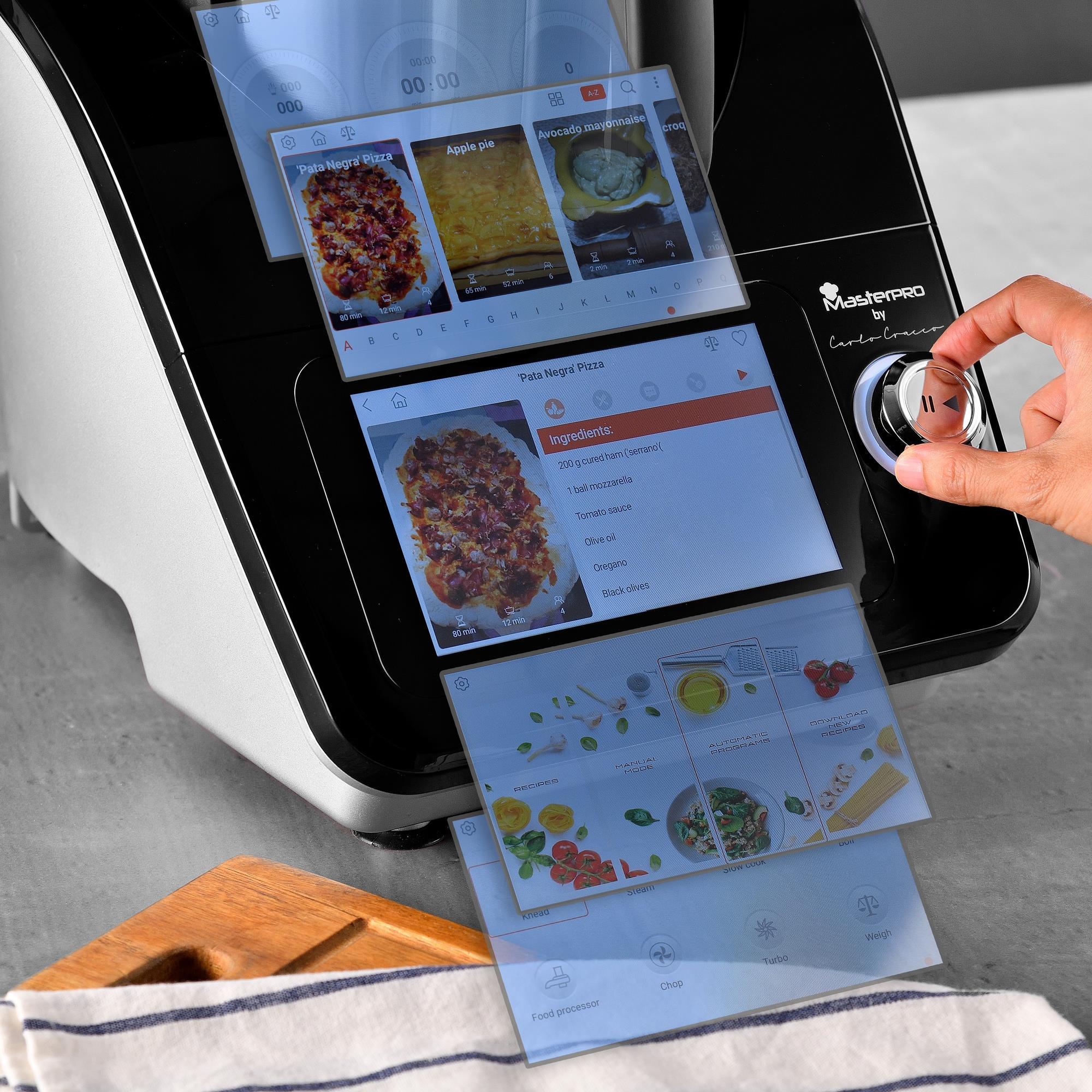 Robot de cocina 1000w de 4,5l de 12 programas con control de temperatura y temporizador masterpro by carlo cracco