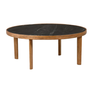 Table basse ronde en bois de manguier massif et plateau marbre noir - JENA