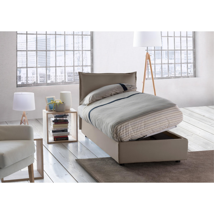 Letto singolo Rossella, Letto contenitore con rivestimento in tessuto, 100% Made in Italy, Apertura frontale, con materasso Cm 80x200 incluso, Tortora