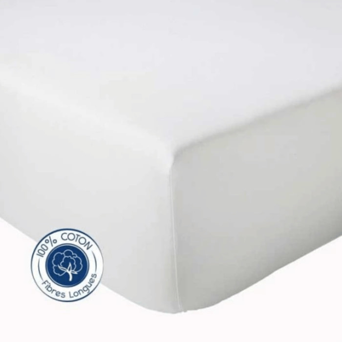 Drap Housse coton bonnet 23 cm fabriqué en France - Blanc