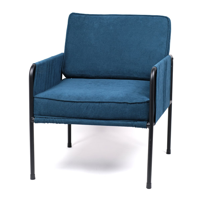 Fauteuil en velours côtelé COZY bleu