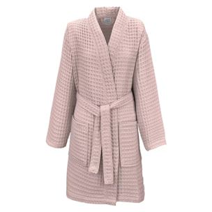 Peignoir femme pur coton 240 g/m² nid d'abeille rose Detente rose poudre