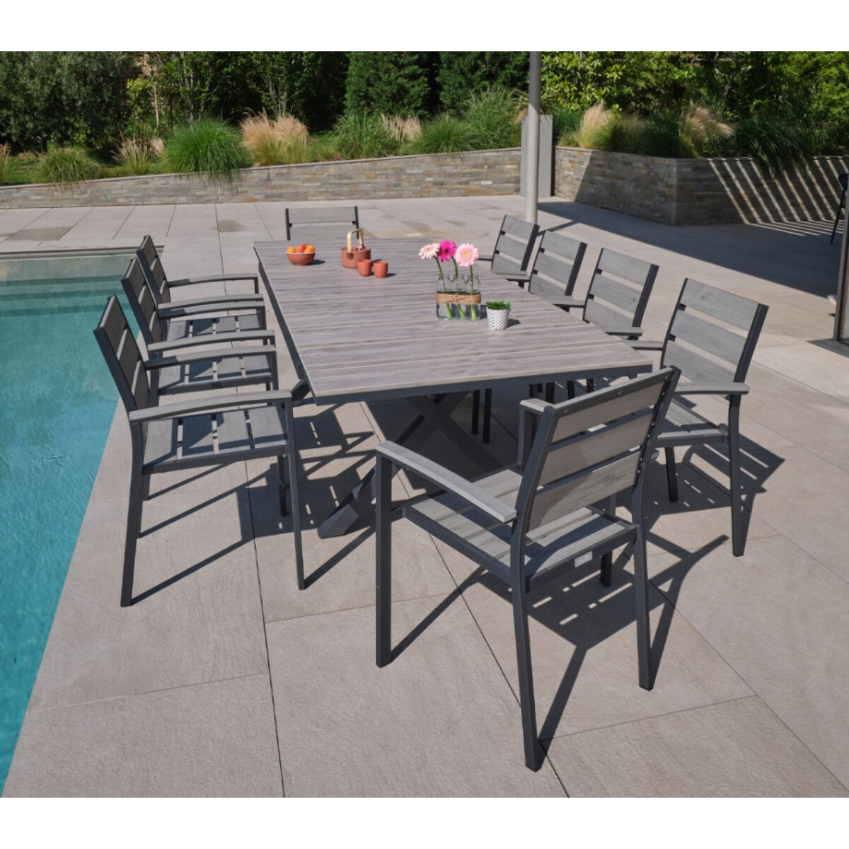 Ensemble table et chaises de jardin  - Gris Perle - CAVALAIRE