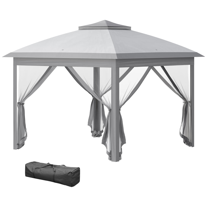 Carpa Plegable 3,3x3,3 m Pop-up, Cenador de Jardín con Altura Ajustable 3 Niveles, Doble Techo, 4 Mosquiteras Extraíbles y Bolsa Transporte, Impermeable, Anti-UV para Exterior, Gris