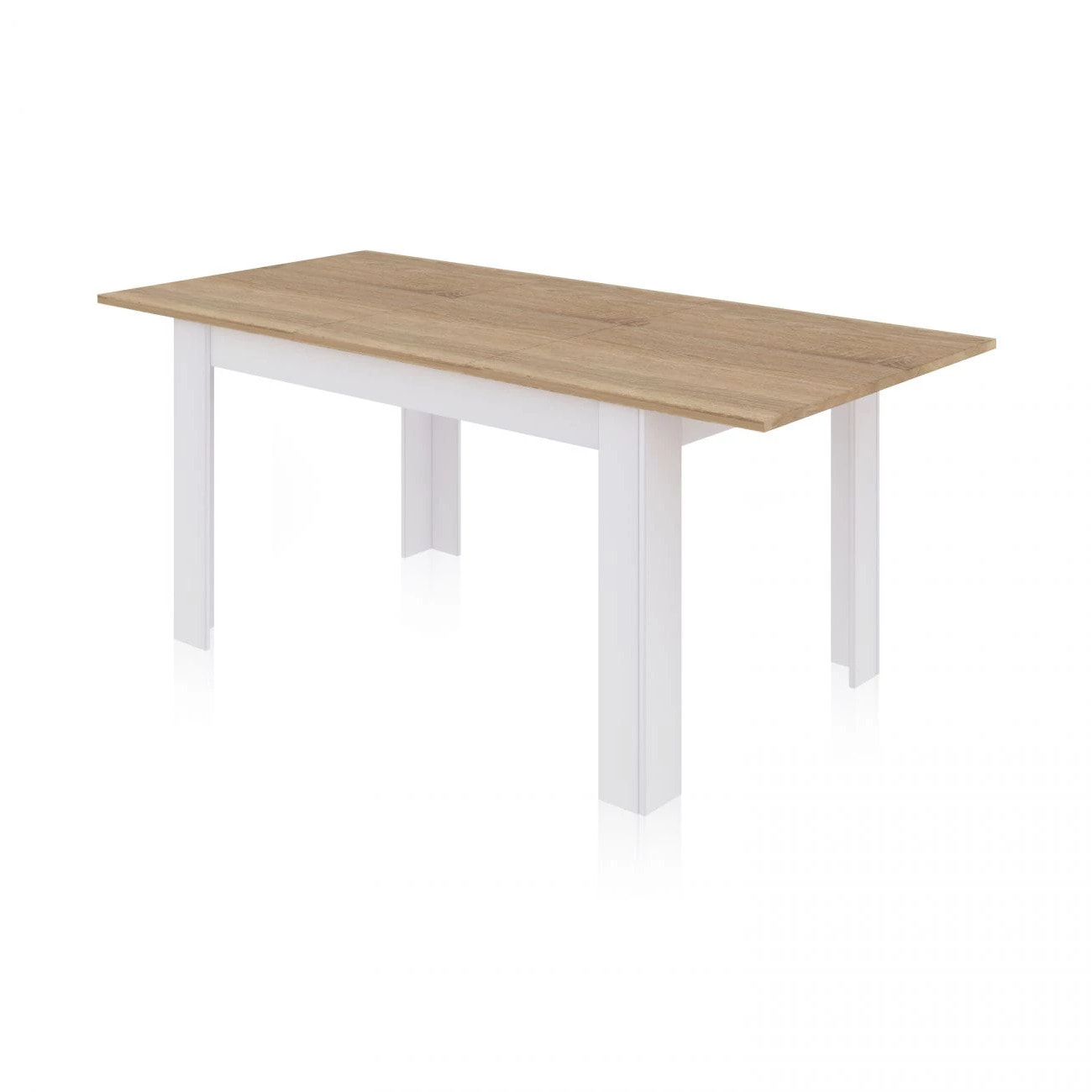 Mesa de comedor extensible Danna 123 Blanco Artik (Blanco Mate) - Roble Canadian