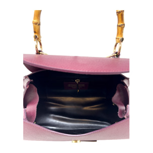 Borsa a Mano Elegante da Donna con Manico in Bambu in Pelle Martellata