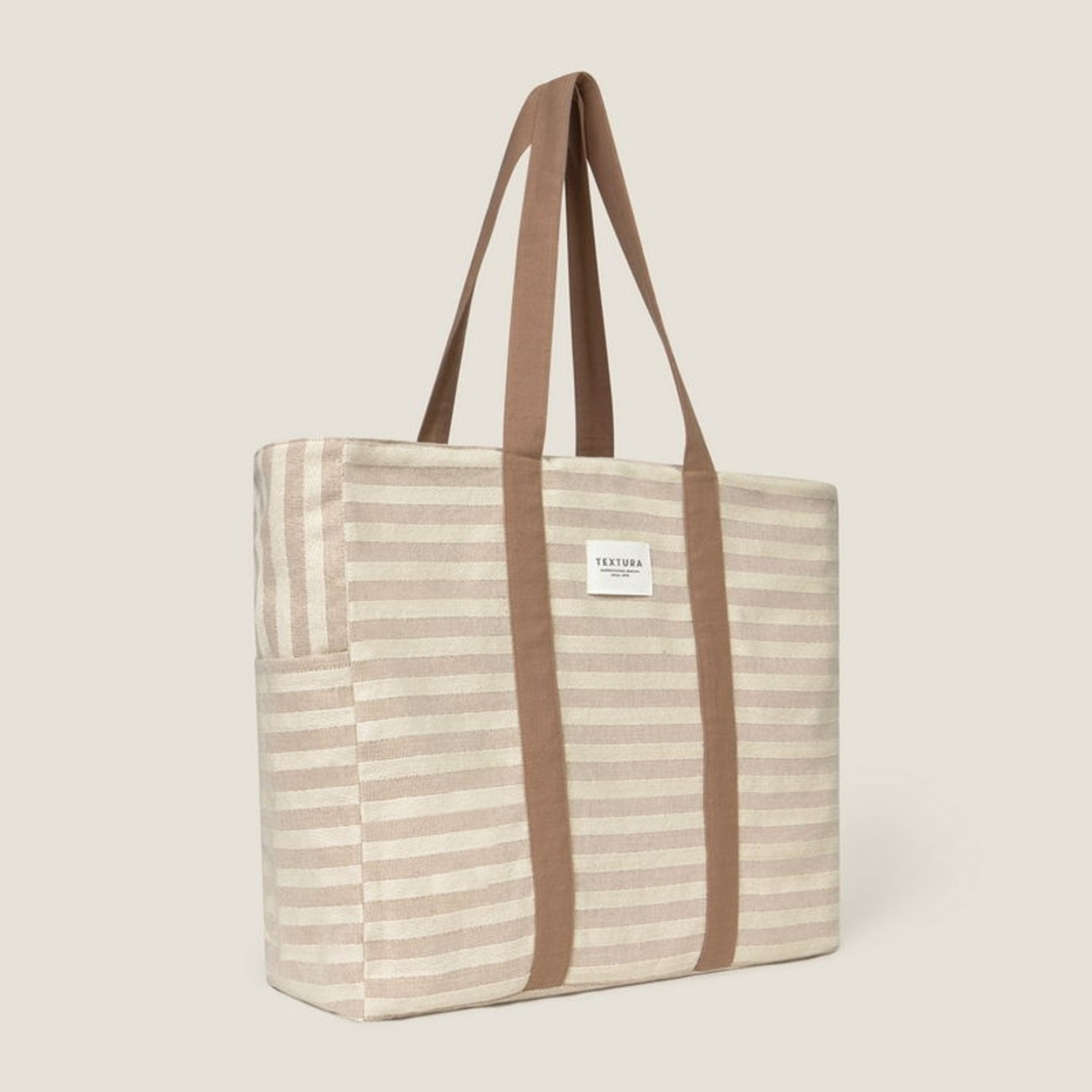 Bolso de playa de algodón con rayas Luribol color marron beige 100% Algodón