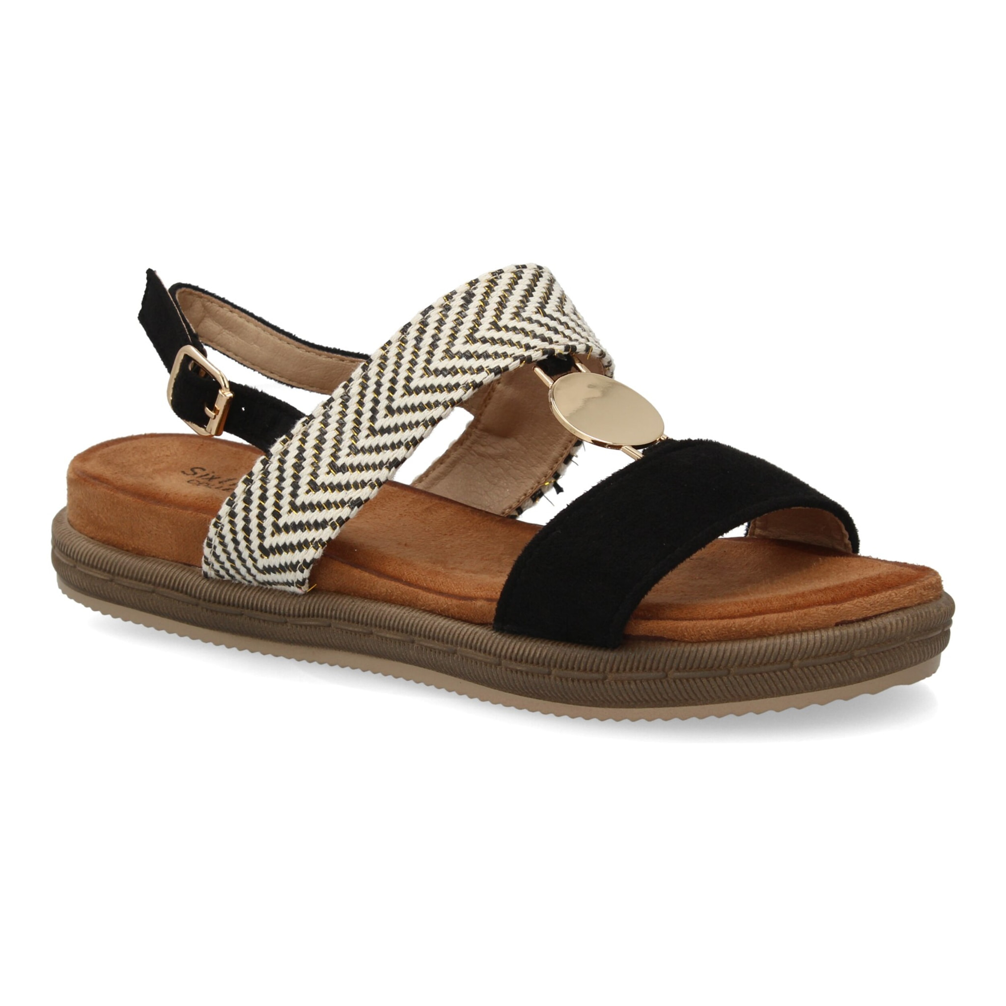 Sandalia mujer cómoda doble tira y adorno metálico