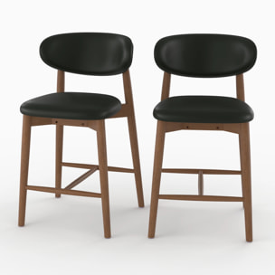 Lot de 2 chaises pour ilot central 64,5 cm en cuir synthétique noir - Yuna