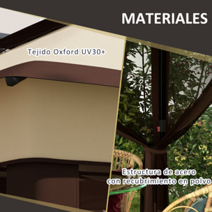 Carpa Plegable 3x3x2,7 m Cenador de Jardín con Doble Techo Altura Ajustable 4 Mosquiteras Protección UV30+ Impermeable y Bolsa Gazebo para Exterior Fiestas Camping Beige y Café