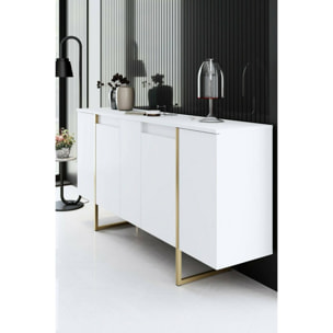 Credenza Dgarzitt, Buffet da soggiorno, Madia da salotto, Dispensa da cucina, 160x35h80 cm, Bianco e Oro