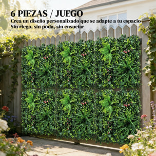 Set de 6 Setos Artificiales Ocultación Jardín, 50x50 cm, Pantallas de Valla de Privacidad Tipo Milán, Fácil Montaje, Anti-UV, para Terraza, Balcón, Exterior, Decoración de Hojas, Verde