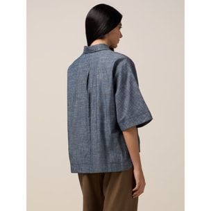 Oltre - Camisa oversize mezcla de lino efecto denim - Azul