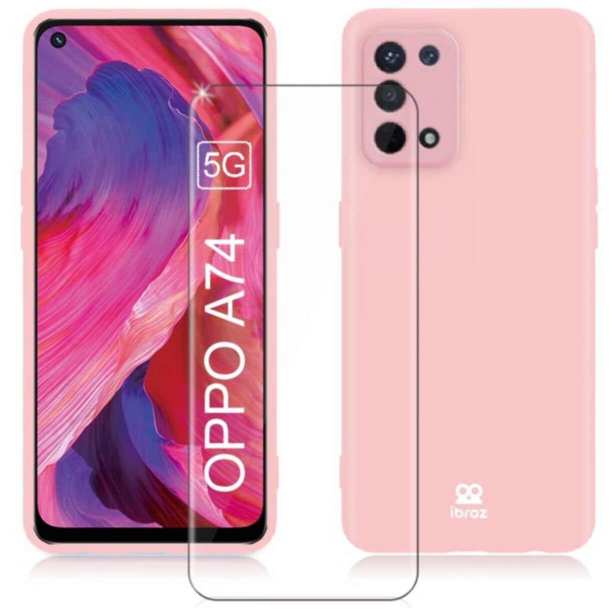 Coque IBROZ Oppo A74 5G Coque rose + Verre trempé