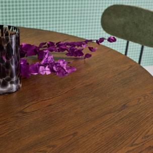 Table à manger ronde bois d'hévéa et placage chêne noyer 4 places 130cm - Leonore