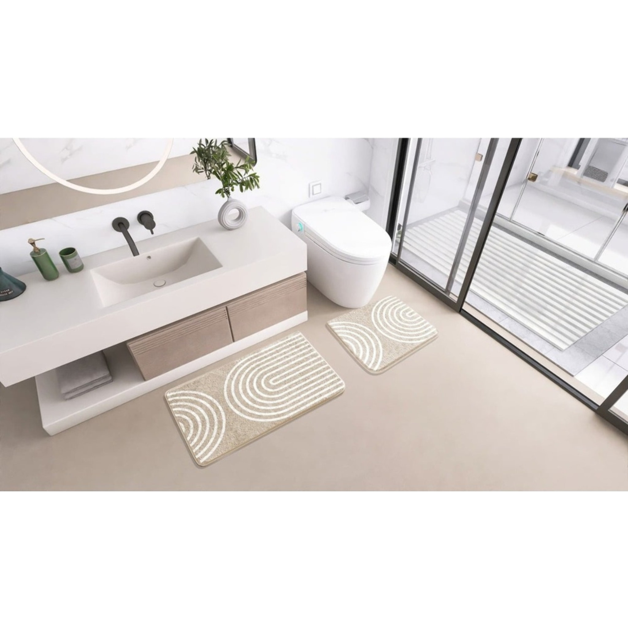 Tapis de salle de bain de 50x40 cm, lavable en machine, beige (SATDPREDWC07BE)