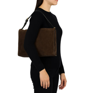 Borsa a spalla da donna Made in Italy - Modello Cielia Pro - Pelle scamosciata - 35.0 x 23.0 x 14.0 cm