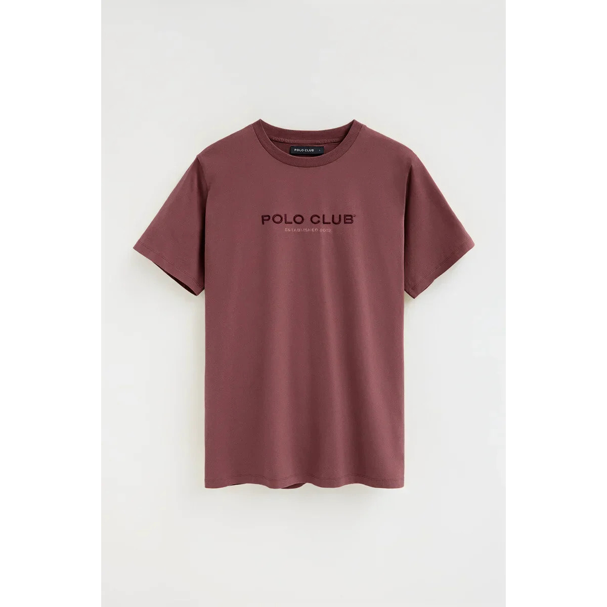 Camiseta rosa vino de manga corta con bordado Established 2012 Polo Club