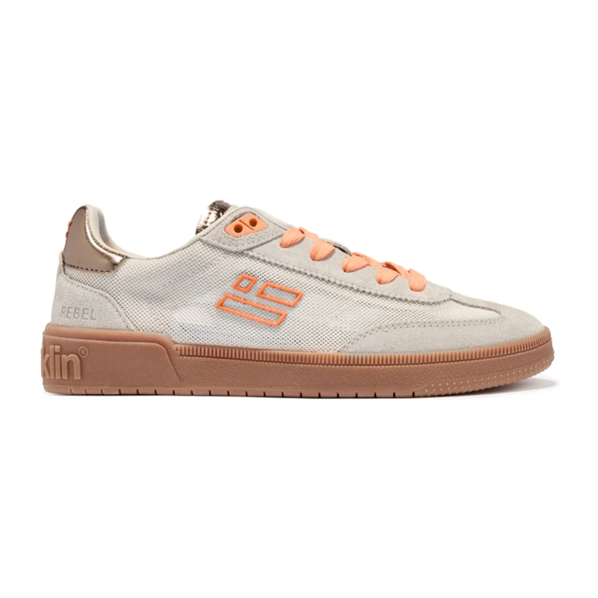 Zapatillas de Mujer Modelo Rebel Mesh Blanco Roto con Detalles en Naranja