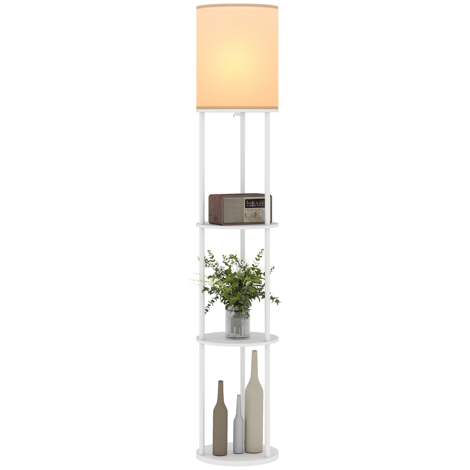 Lámpara de Pie con Estantes, Lámpara con 3 Temperaturas de Color, Control Remoto, Bombilla E27, para Salón, Dormitorio, Oficina, Blanco