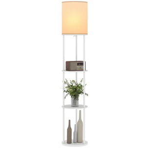 Lámpara de Pie con Estantes, Lámpara con 3 Temperaturas de Color, Control Remoto, Bombilla E27, para Salón, Dormitorio, Oficina, Blanco