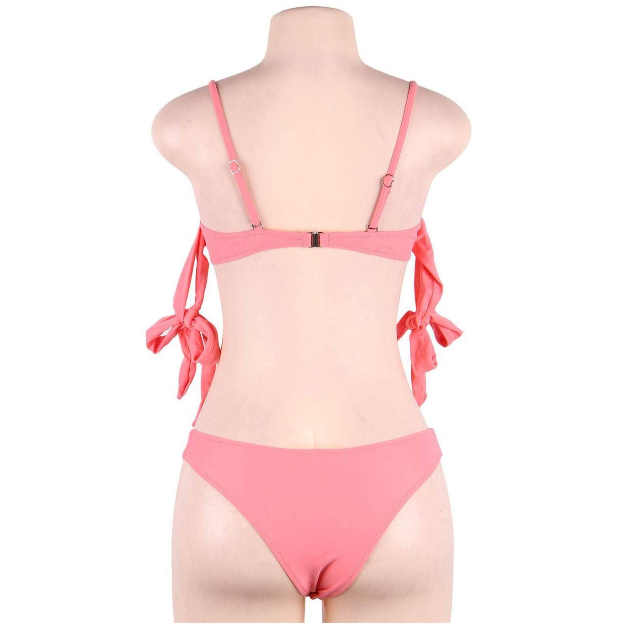 Bikini con decoración de diamantes imitacion y vendaje rosa