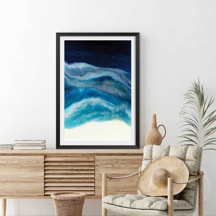 Poster abstrait blue crawling Affiche + cadre en bois - Noir