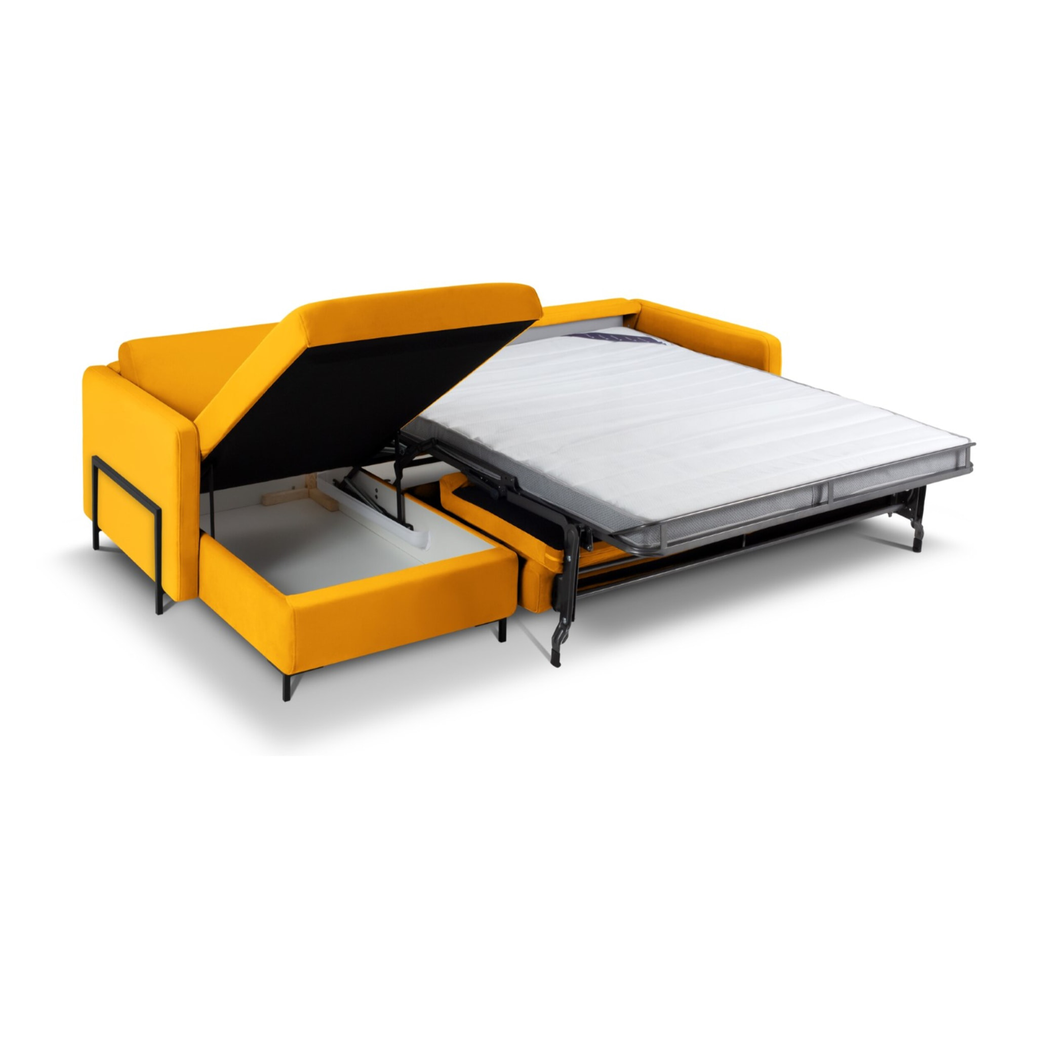 Canapé d'angle gauche convertible "Yanis" 5 places en velours jaune