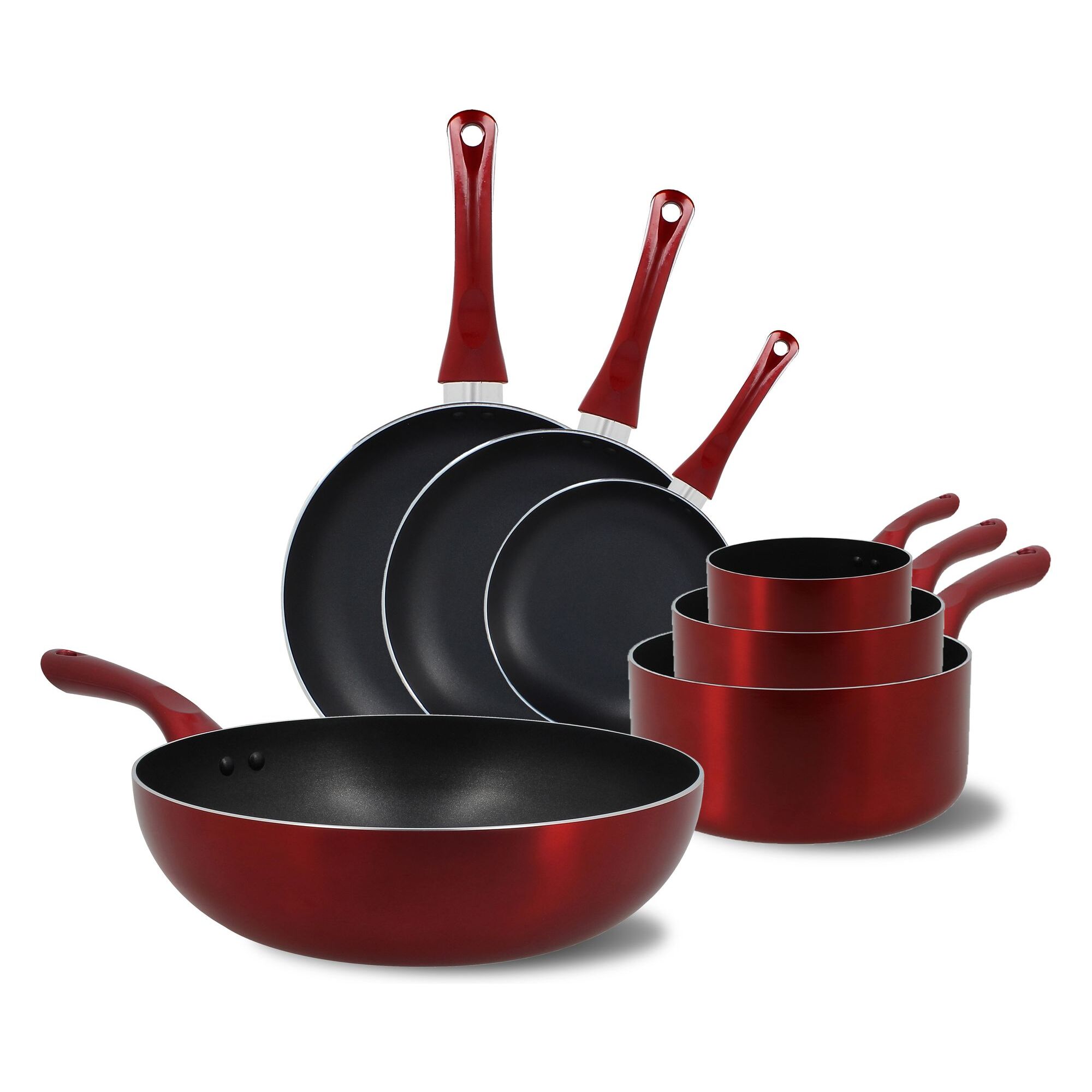 Batterie de cuisine 7 pièces aluminium rouge - tous feux  CERISE