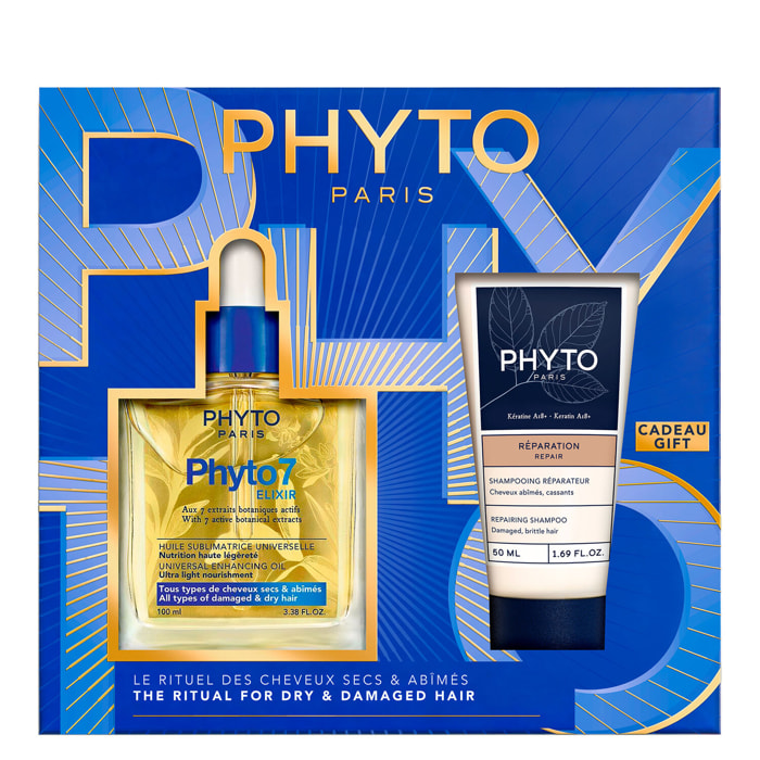 Phyto7 Elixir - Coffret Huile Sublimatrice Universelle 180 ml + Shampooing Réparateur 50 ml