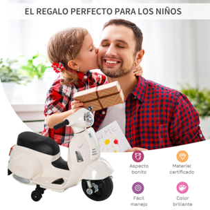 Moto Eléctrica Vespa para Niños de 18-36 Meses con Faro Bocina y 4 Ruedas Motocicleta Infantil con Licencia 66,5x38x52 cm Blanco