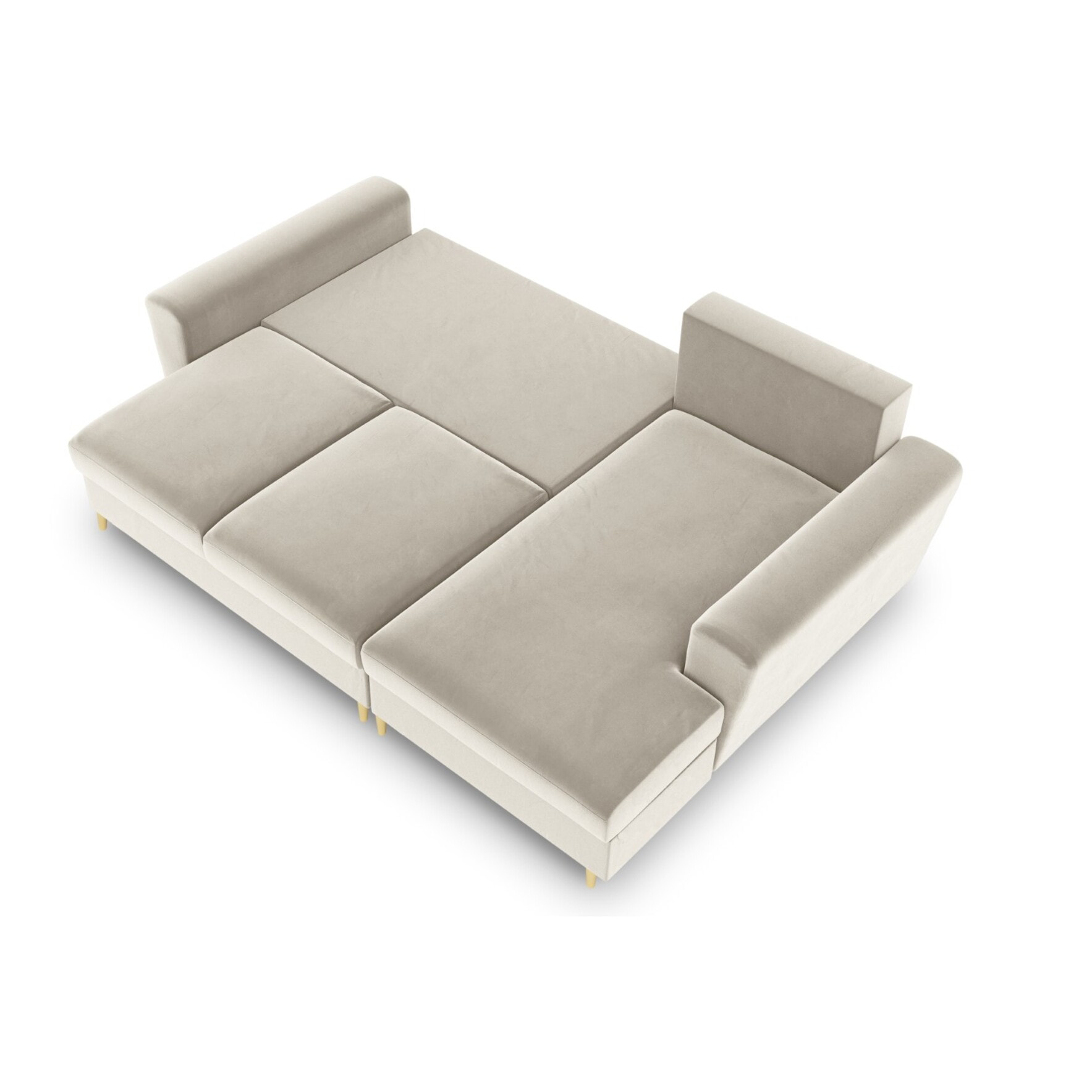 Canapé d'angle droit convertible avec coffre de rangement "Kyoto" 4 places en velours beige clair