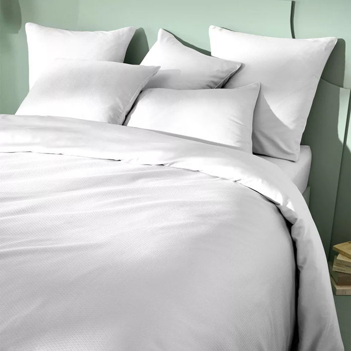 Housse de couette satin de coton motif jacquard blanc Vibrato blanc
