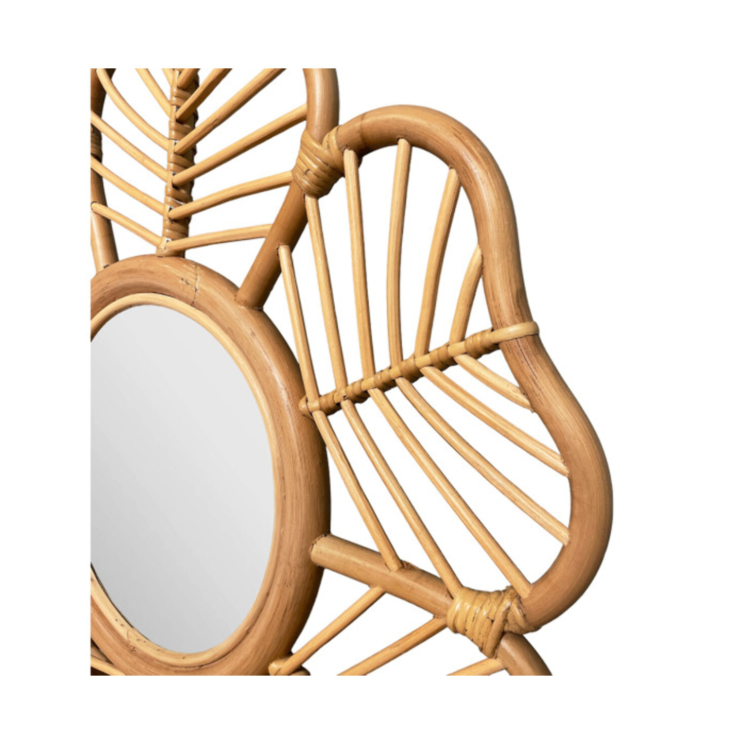 Miroir mural fleur D. 62 cm rond en rotin naturel tressé - MAGUI