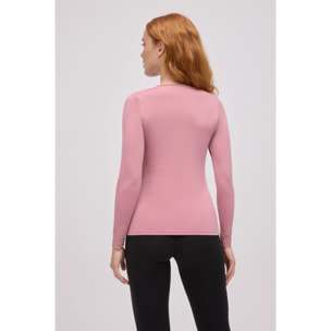 Maglietta termica con scollo a V e dettagli in pizzo rosa