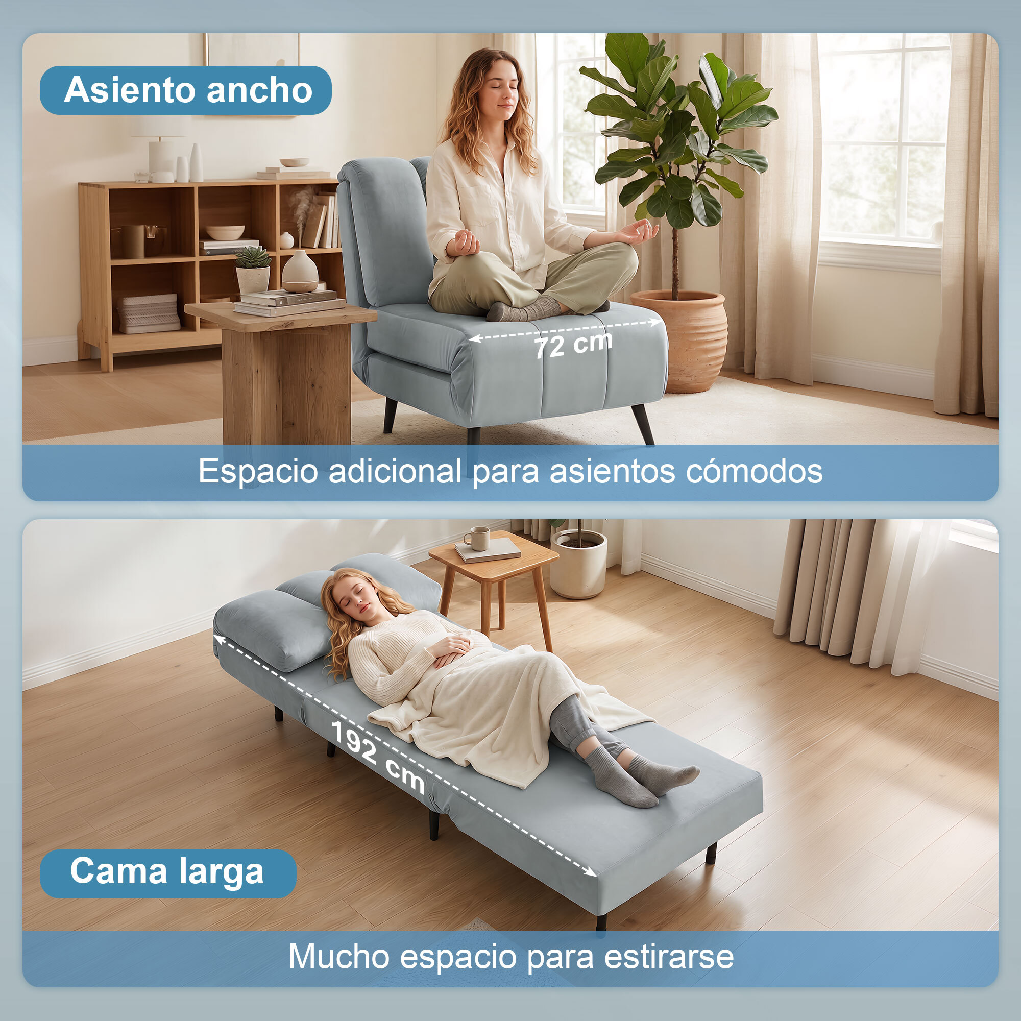 Sofá Cama de 1 Plaza 3 en 1, Sofá Cama Plegable Tapizado en Terciopelo con Respaldo Ajustable en 3 Niveles, Cojín Grueso para Dormitorio, Salón, Oficina, Fácil Montaje, 72x88x87 cm, Gris