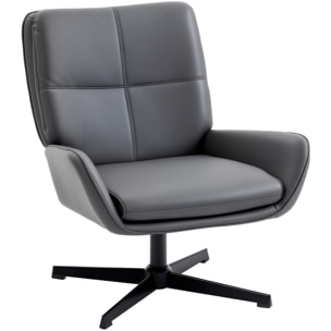 Sillón Giratorio, Butaca de Salón Tapizado en PU, Sillón Lectura con Asiento Acolchado, Reposabrazos, Patas Metálicas, para Sala de Estar, Dormitorio, Gris