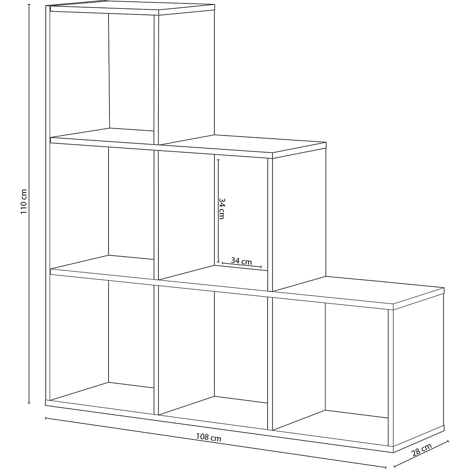 Libreria Cincinnati, Mobile portalibri bifacciale con 6 scomparti, Scaffale divisorio da ufficio, cm 108x28h110, Bianco e Rovere