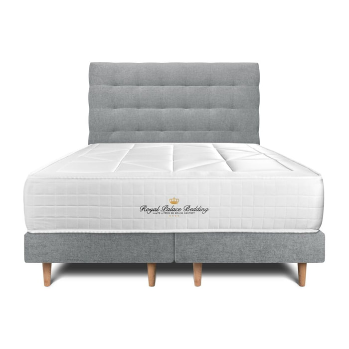 Lit Windsor double Sommier monobloc en tissu - pieds bois