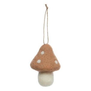 Décoration de sapin laine champignon beige 8cm