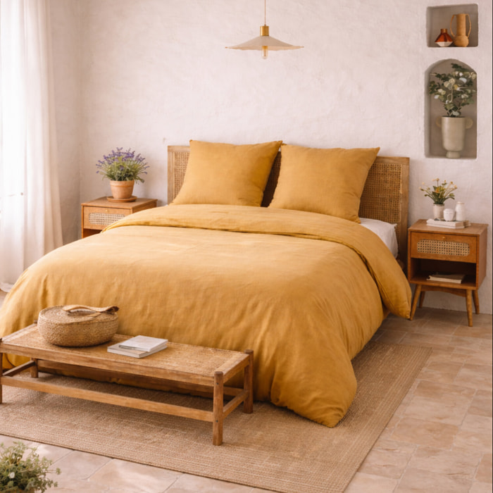 Parure Housse De Couette 3pcs 100% Coton lavé vintage Slub TAJCAMEL