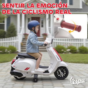Moto Eléctrica para Niños 6V con Licencia Vespa, Moto Eléctrica Infantil con Ruedas Auxiliares de 6,9'', Velocidad de 2,5km/h, Faro y Bocina, para Niños de 2-6 Años, Blanco