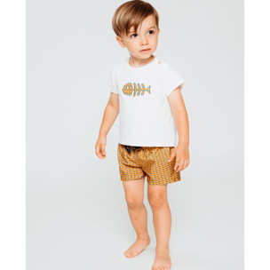 Camiseta con dibujo de perz bordado ocre