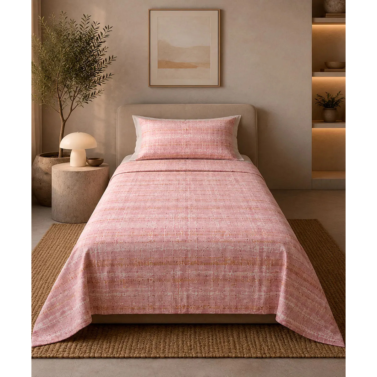 Completo Lenzuola Trama Rosa 100% Cotone e Made in Italy con stampa digitale HD