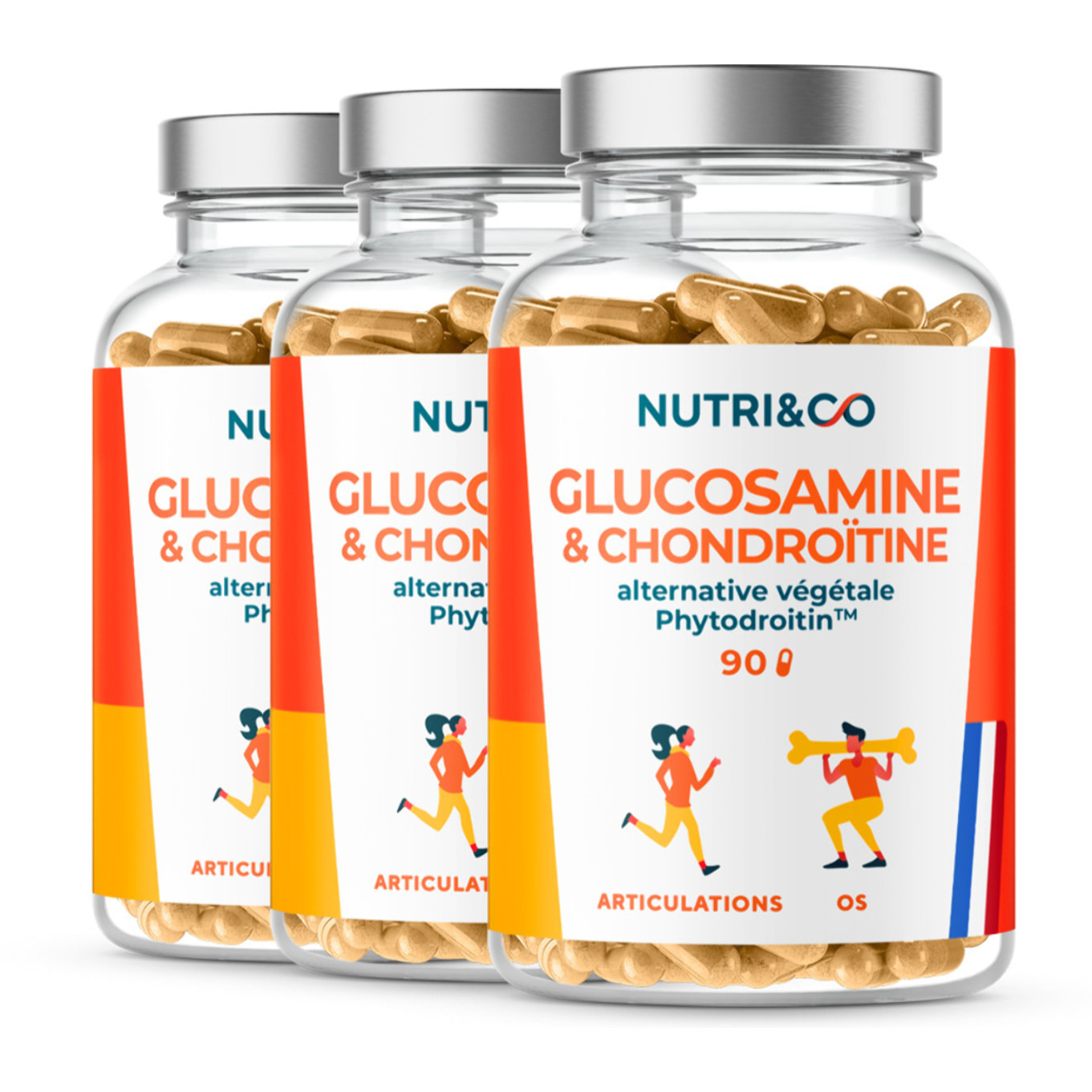 Glucosamine Chondroïtine - Articulations & Os - 90 gélules Vegan - Lot de 3