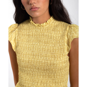 Blusa con cuerpo fruncido y volante en el bajo