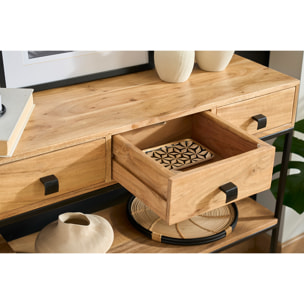 Console industrielle avec rangements 4 tiroirs en bois massif et métal noir L115 cm GRENELLE
