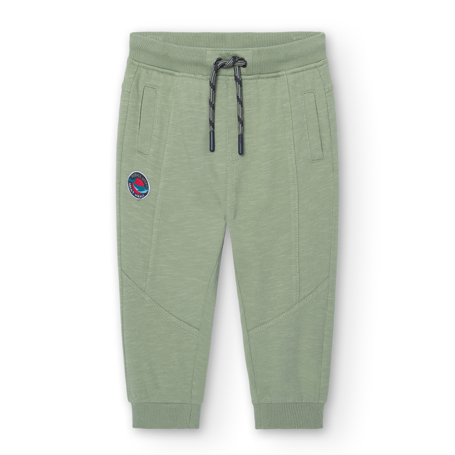 PantalÃ³n liso niÃ±o, felpa flamÃ©, verde militar